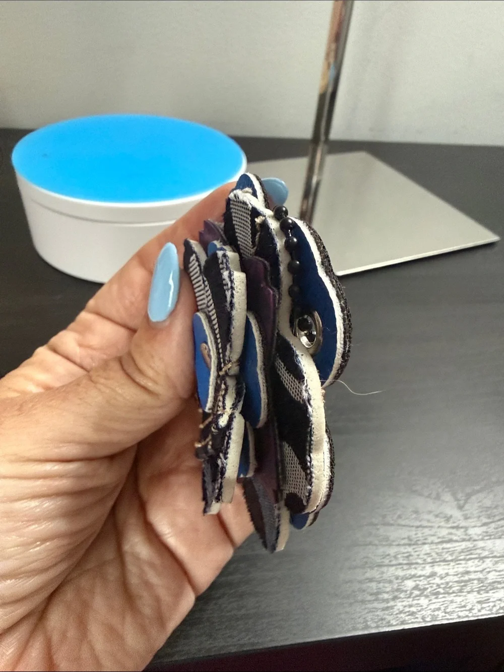Floral Patchwork Keychain Bag Charm in Blue and Black
